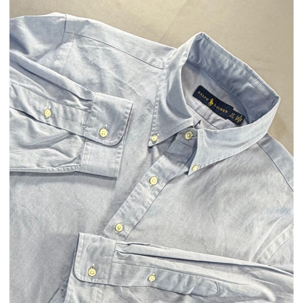 Ralph Lauren Mens 17 34/35 Blue Oxford Button Down Dress Shirt Preppy